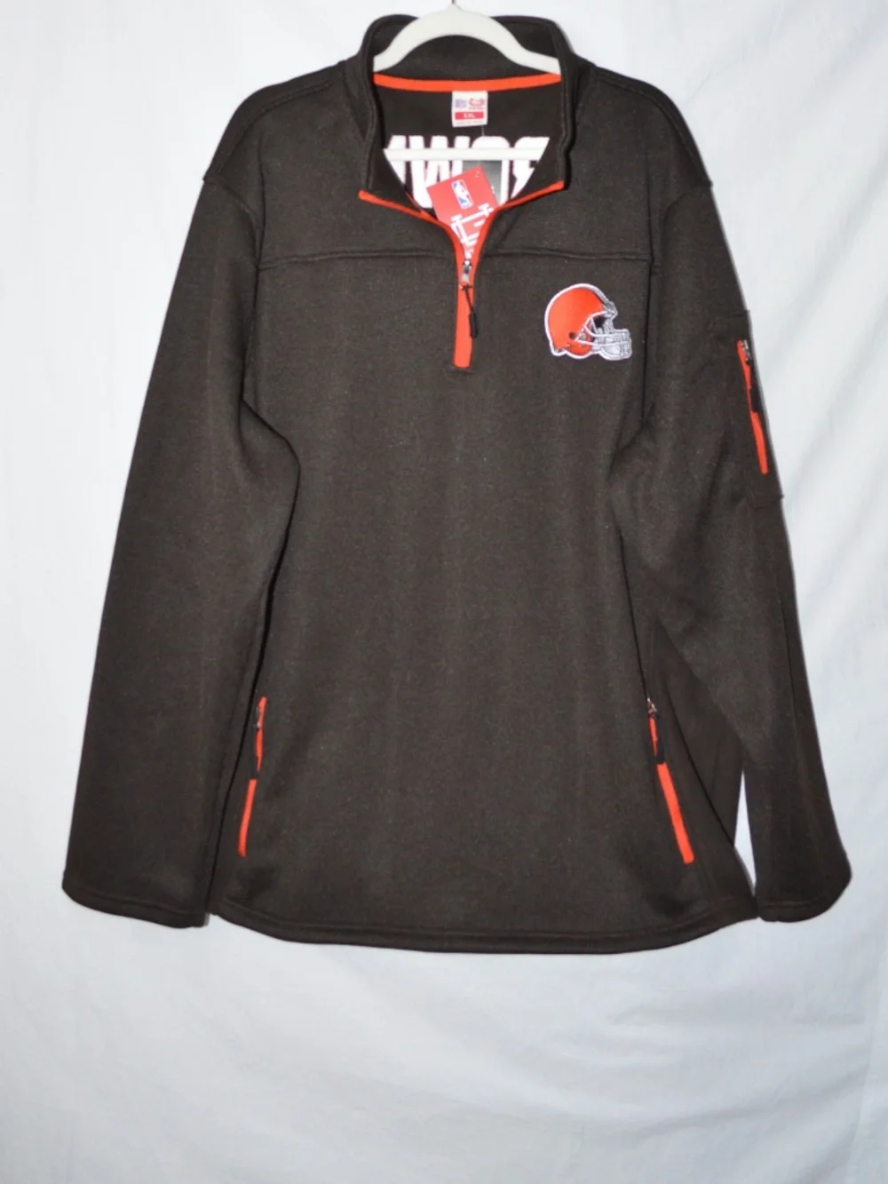 NEW NFL Cleveland Browns 1/4 Zip Heavy Waffle Knit Pullover XXL Brown Fleece NWT - Picture 2 of 6